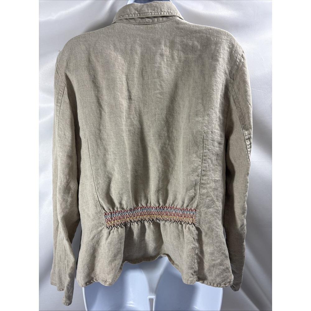 J. Jill Linen Embroidered Blazer Jacket Womens L Beige Smocked Cinched Back Boho - Picture 4 of 8